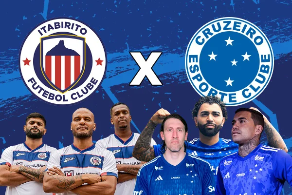 Imagem colorida mostra jogadores de Itabirito e Cruzeiro | Metrópoles