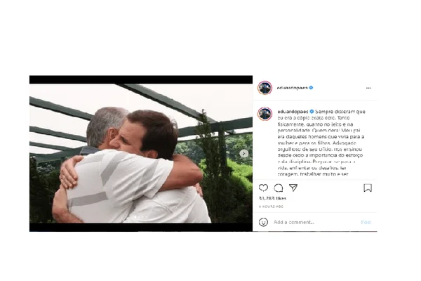 Em seu Instagram, Prefeito do Rio Eduardo Paes homenageou o pai, que faleceu em decorrência da Covid-19.
