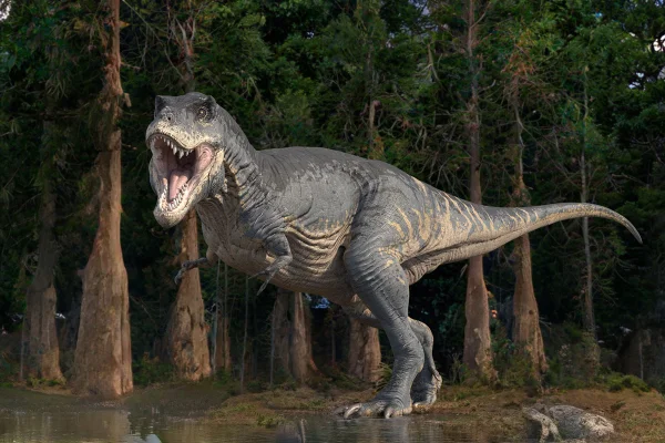 Ilustração colorida de tiranossauro rex - Metrópoles