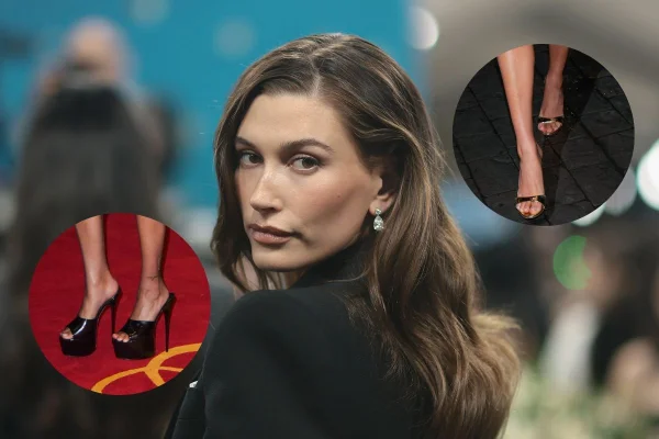 Hailey Bieber no Met Gala com sapatos peep toe - Metrópoles
