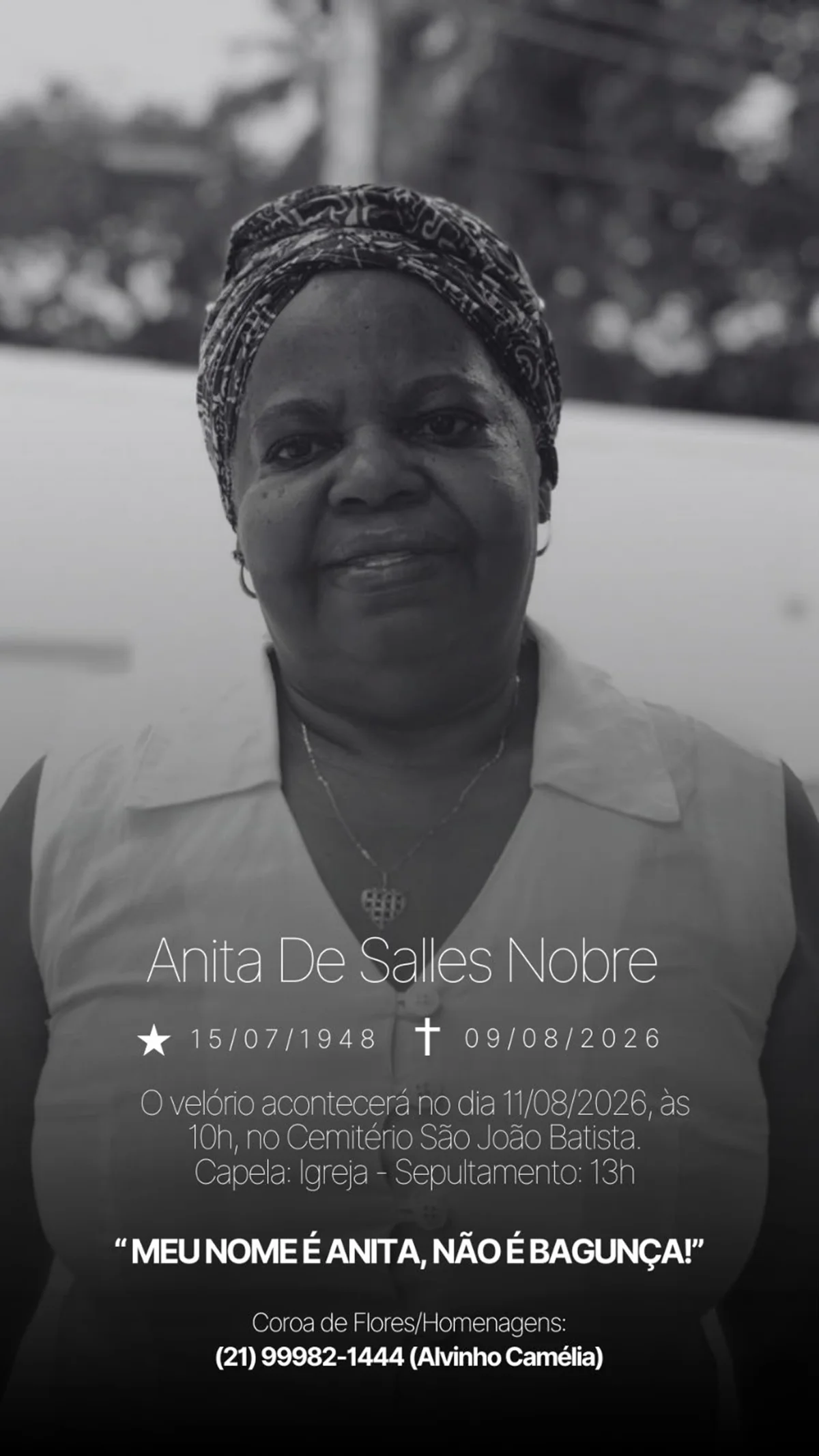 Velório da mãe de Dudu Nobre acontece nesta terça no Rio - imagem 1 Velório da mãe de Dudu Nobre acontece nesta terça no Rio - imagem 1