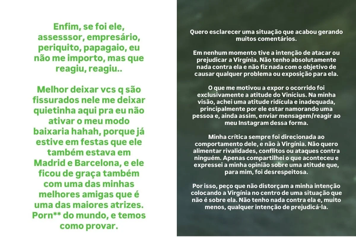 Nina Hoffmann publicou desabafo após polêmica com Vini Jr. Nina Hoffmann publicou desabafo após polêmica com Vini Jr.
