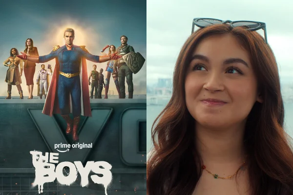 Montagem de imagens mostra o pôster da 5ª temporada de The Boys (à esquerda) e uma cena de Anna Cathcart na série Com Carinho Kitty - Metrópoles