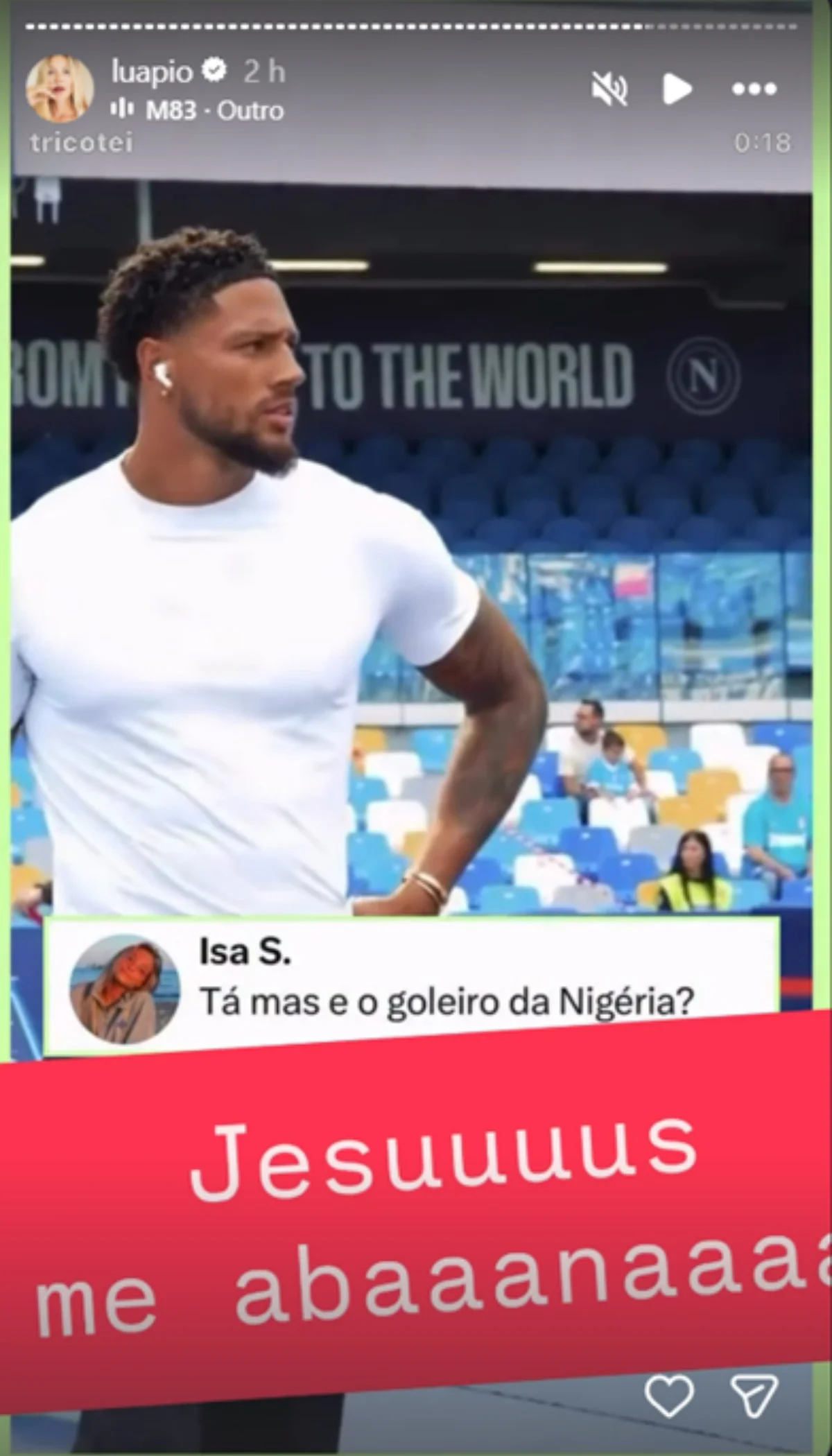 Comentário de Luana Piovani sobre beleza de Maduka Okoye. Comentário de Luana Piovani sobre beleza de Maduka Okoye.