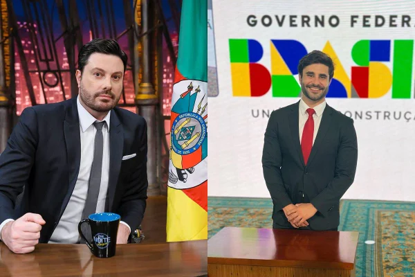 Montagem com fotos coloridas de Danilo Gentili e Pedro Roussef