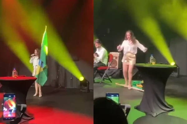 Bebel Gilberto pisa em bandeira do Brasil em show: “Orgulhosa ou não?”