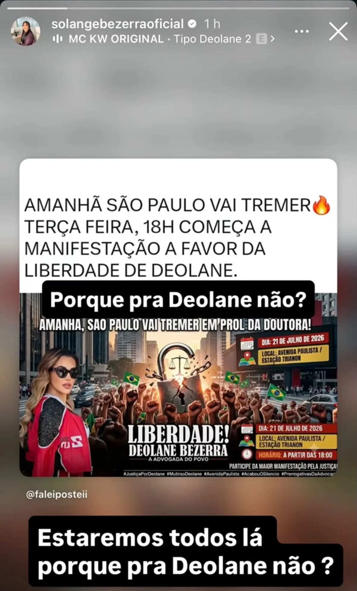 Solange Bezerra, mãe de Deolane, convoca seguidores para ato pela liberdade da advogada Solange Bezerra, mãe de Deolane, convoca seguidores para ato pela liberdade da advogada