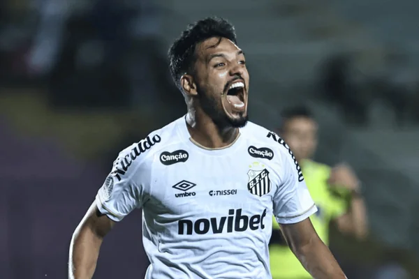 Gabriel Menino comemora gol pelo Santos na Copa Sul-Americana