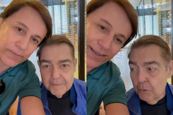 Faustão e Tom Cavalcante posam juntos no aniversário de 76 anos de Faustão - Metrópoles