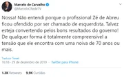 Depois, ele voltou a tuitar sobre o ator Depois, ele voltou a tuitar sobre o ator