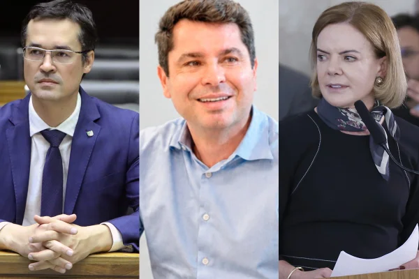 Deltan Dallagnol (Novo), Alexandre Curi (Republicanos) e Gleisi (PT)