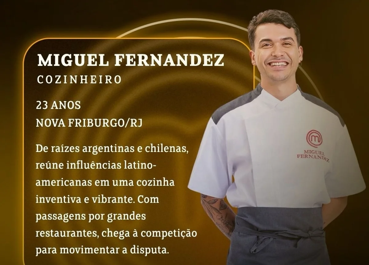 O cozinheiro Miguel Fernandez está no elenco da nova temporada do MasterChef Profissionais O cozinheiro Miguel Fernandez está no elenco da nova temporada do MasterChef Profissionais