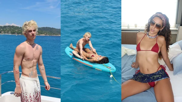 Imagens coloridas de Juliano Floss e Marina Sena em um passeio de barco | Metrópoles