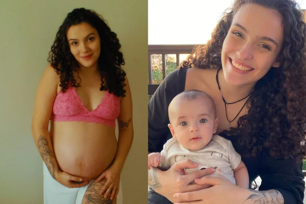 Montagem de duas imagens coloridas de mulher com a filha