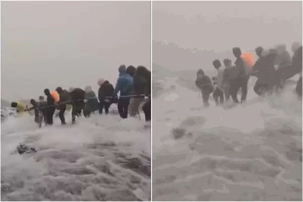 Imagem colorida, Vídeo: alpinistas enfrentam trilha sob forte correnteza na Malásia - Metrópoles