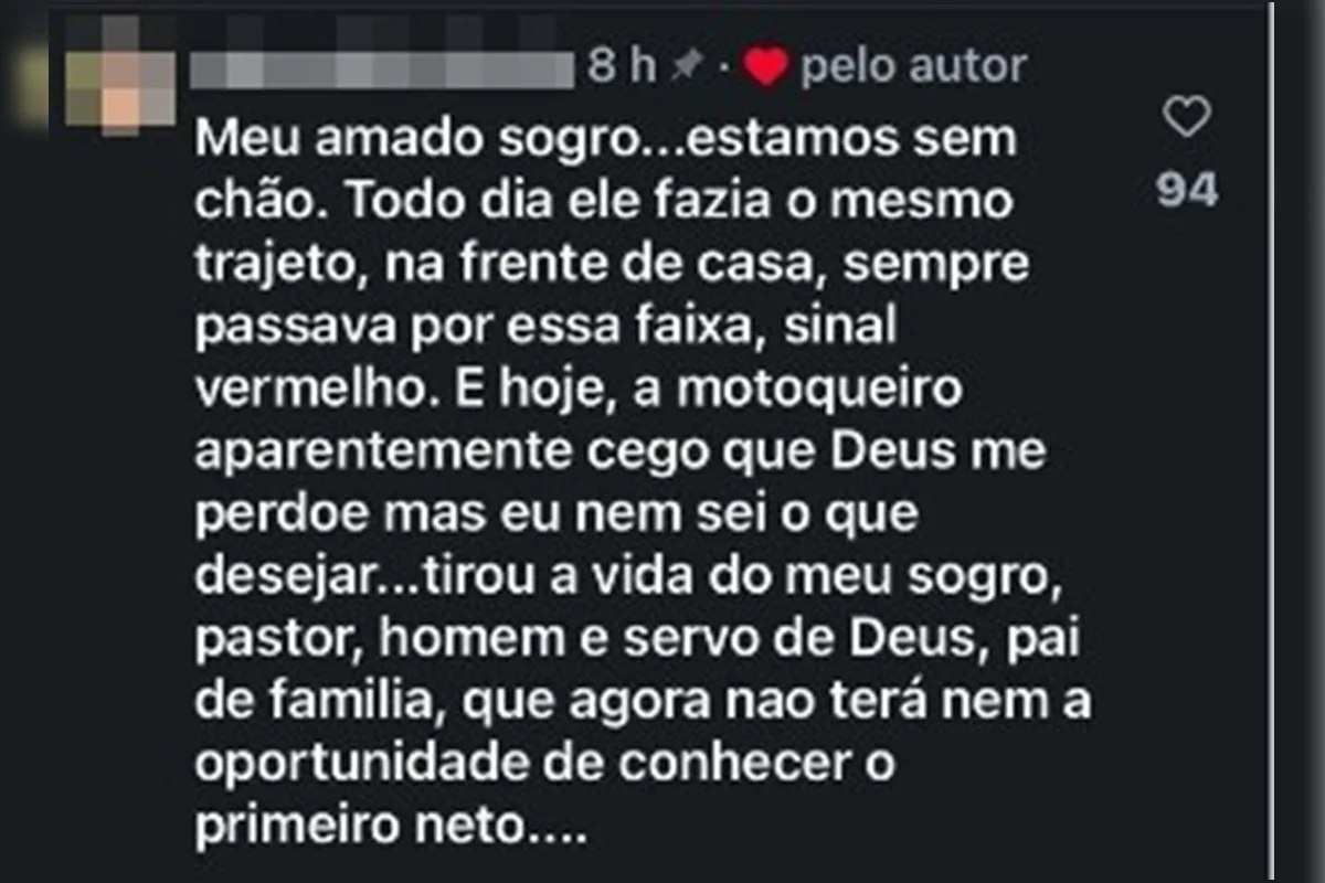 Nora lamenta morte e diz que pastor sempre passava pela faixa