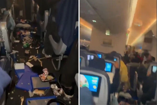 Montagem com fotos coloridas de avião após perda inesperada de altitude - Metrópoles