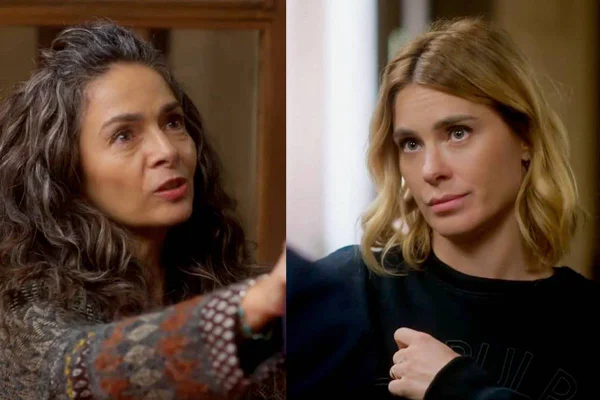 Montagem colorida de Dora (à direita) e Lumiar (à esquerda), personagens da novela Vai na Fé - Metrópoles