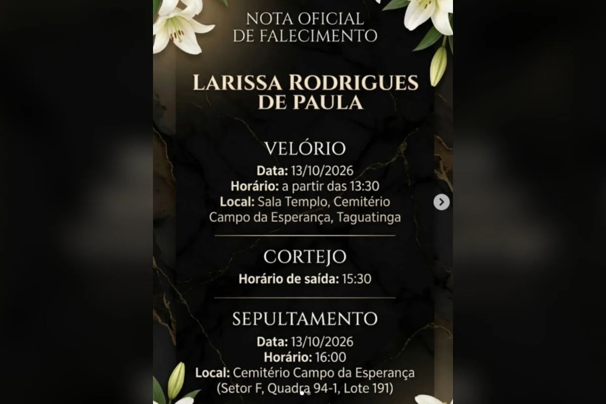 Cartaz do velório de Larissa de Paula Cartaz do velório de Larissa de Paula