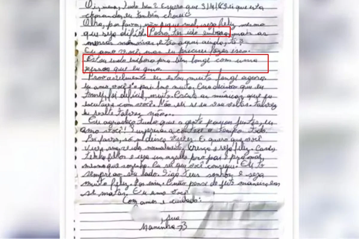Carta deixada pela adolescente Carta deixada pela adolescente