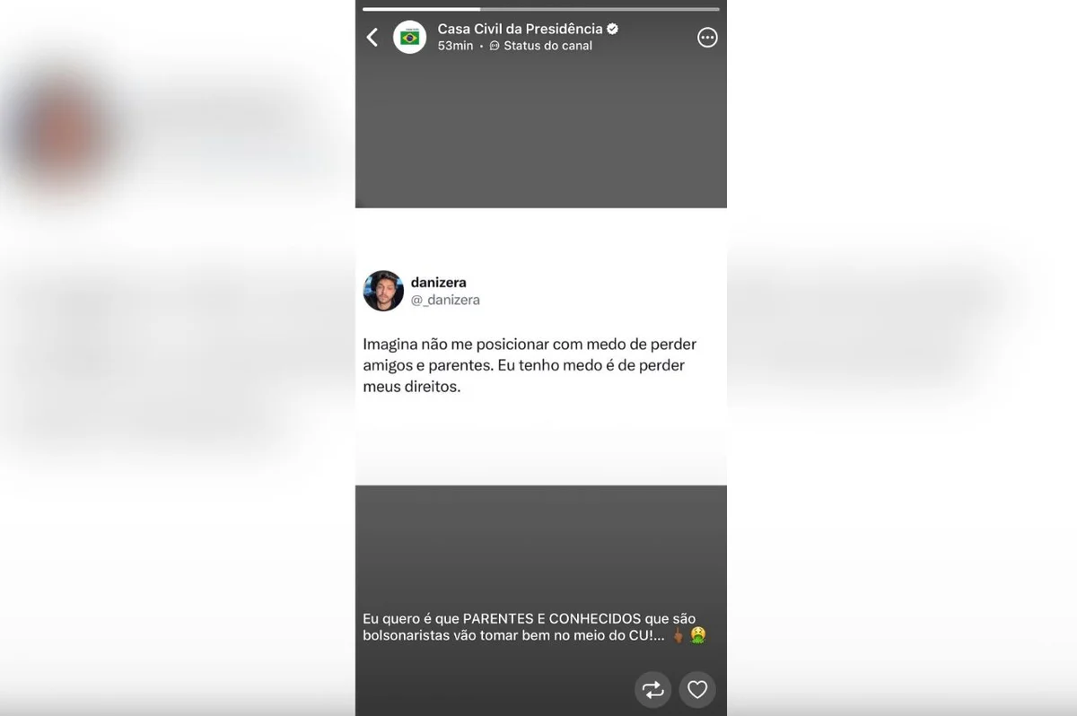 Canal oficial da Casa Civil publica xingamento a bolsonaristas e apaga post - imagem 1 Canal oficial da Casa Civil publica xingamento a bolsonaristas e apaga post - imagem 1