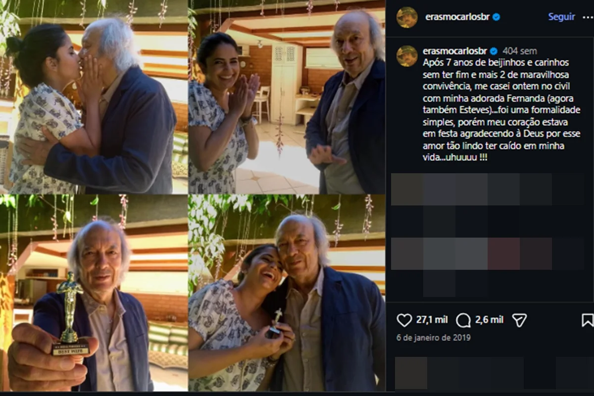 Veja o post de Erasmo Carlos usado para negar partilha de bens a viúva - imagem 1 Veja o post de Erasmo Carlos usado para negar partilha de bens a viúva - imagem 1