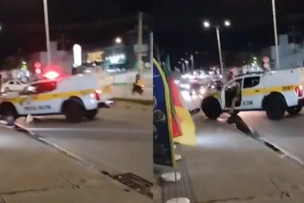 Imagem colorida, Viatura da PM atropela motociclista durante festa pró-Lula em SC - Metrópoles