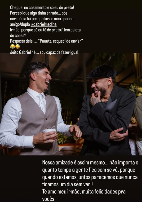 Neymar expõe gafe no casamento de Gabriel Medina: “Esqueci” - destaque galeria