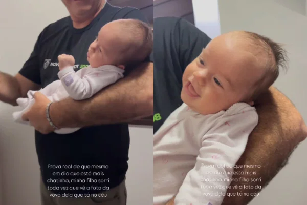 Foto colorida de um bebê no colo - Metrópoles