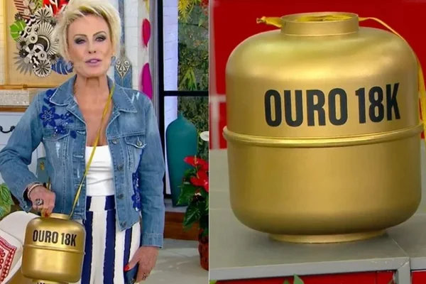 Ana Maria Braga com bolsa de botijão de gás