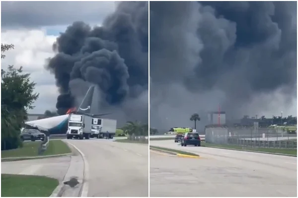 Um avião da Amazon caiu nos arredores do Aeroporto Internacional de Miami, nos Estados Unidos - Metrópoles