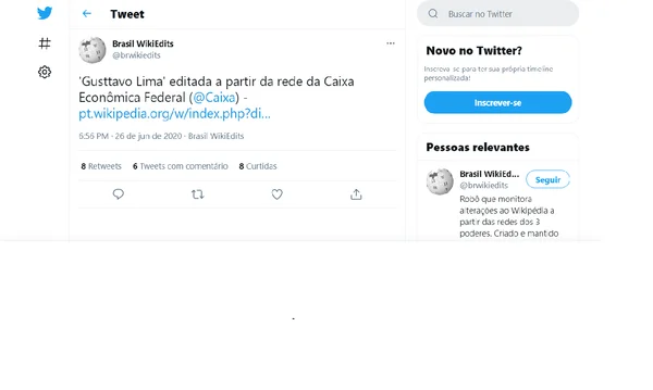 O verbete de Gusttavo Lima editado a partir da rede da Caixa Econômica Federal