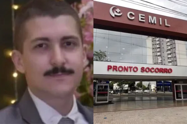 Imagem colorida mostra médico que atirou em paciente e ao lado, uma foto do hospital onde o crime ocorreu - Metrópoles