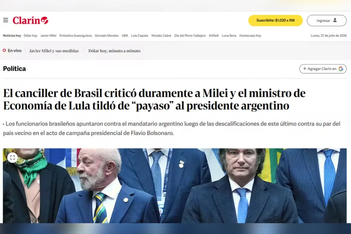 “O conflito aumenta”: jornais argentinos repercutem crítica de Durigan a Milei - imagem 1 “O conflito aumenta”: jornais argentinos repercutem crítica de Durigan a Milei - imagem 1