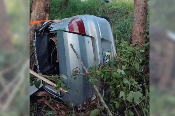 Carro tombado em meio de mata de Santa Catarina (SC) - Metrópoles