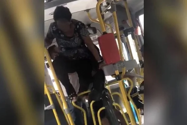 Vídeo: idosa pula catraca de ônibus para fugir de briga