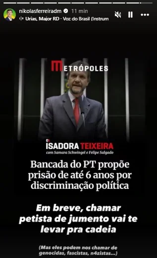 “Chamar petista de jumento vai dar cadeia”, diz Nikolas sobre projeto do PT - imagem 1 “Chamar petista de jumento vai dar cadeia”, diz Nikolas sobre projeto do PT - imagem 1