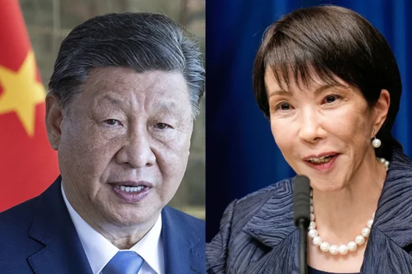 Imagem colorida do presidente da China e da primeira-ministra do Japão