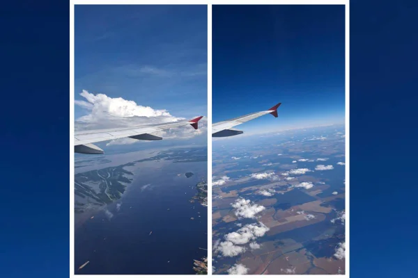 Asa de avião em céu azul - Metrópoles