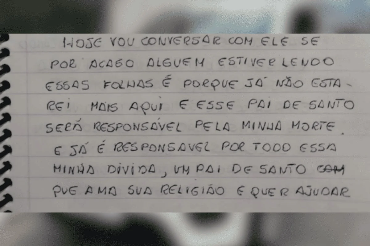 Caderno com anotações de falso pai de santo Caderno com anotações de falso pai de santo