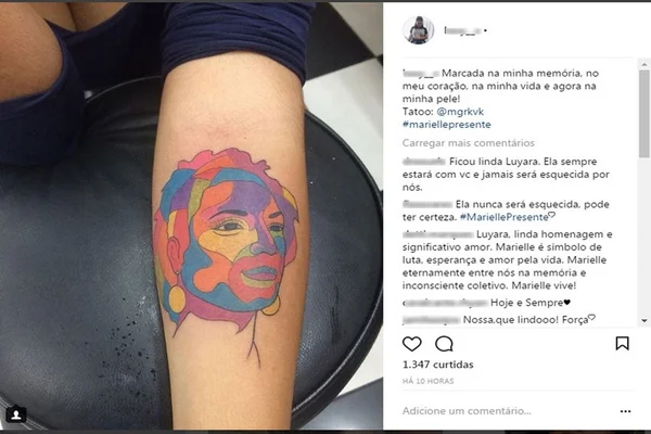 Filha de Marielle Franco tatua rosto da mãe no antebraço