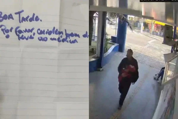 Vídeo mostra mulher abandonando bebê com bilhete em hospital de SP