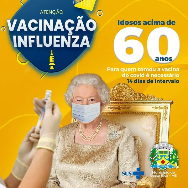 Cidade no interior do MS “vacina” rainha Elizabeth II contra gripe