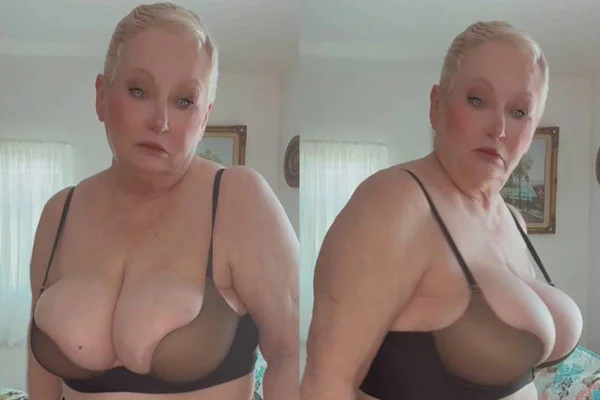Montagem colorida com dois frames de um vídeo em que uma mulher 70* de sutiã posa para a câmera - Metrópoles