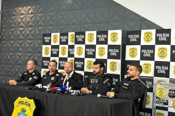 Coletiva de imprensa da Polícia Civil de Goiás (PCGO) do casa Daiane
