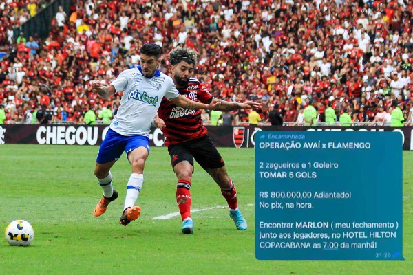 Mensagem que mostra trama para manipular jogo do Avaí contra o Flamengo, no Maracanã, no Campeonato Brasileiro de 2022 jogo sob suspeita