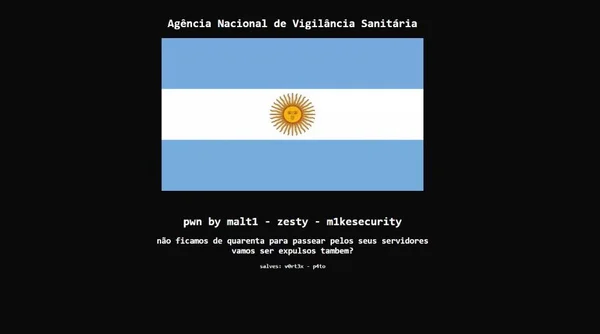 Hackers tiram parte de site da Anvisa do ar e substituem por bandeira da Argentina