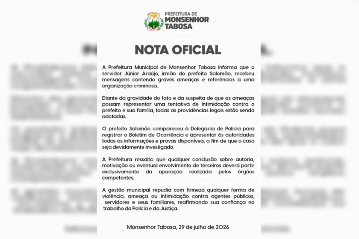 Nota da Prefeitura de Monsenhor Tabosa Nota da Prefeitura de Monsenhor Tabosa