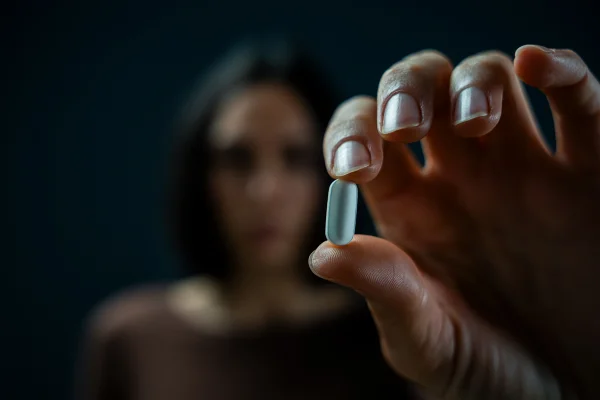 Foto colorida de mulher segurando psicodélico na mão - Psiquiatra explica riscos do uso de psicodélicos fora de tratamento - Metrópoles