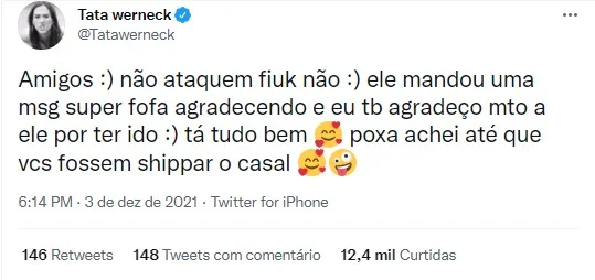 Tatá Werneck se pronuncia sobre entrevista com Fiuk no Lady Night - imagem 1 Tatá Werneck se pronuncia sobre entrevista com Fiuk no Lady Night - imagem 1